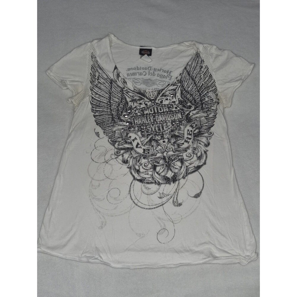 Harley Davidson Womens M White Wing Graphic Shirt Playa del Carmen Mexico 2012